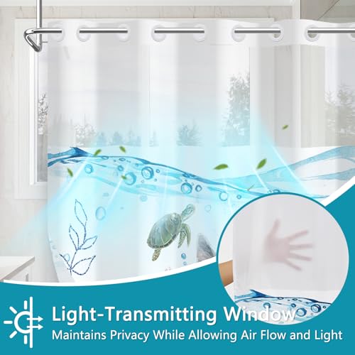 No Hook Cat Shower Curtain Set with Ventilation Top Window, Ocean Theme Funny Shower Curtain with Snap in Liner, Nautical Fabric Shower Curtains for Bathroom with Weighted Hem, 71x74 Inches - color: Underwater Explorer Cat
