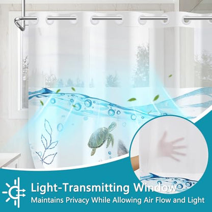No Hook Cat Shower Curtain Set with Ventilation Top Window, Ocean Theme Funny Shower Curtain with Snap in Liner, Nautical Fabric Shower Curtains for Bathroom with Weighted Hem, 71x74 Inches - color: Underwater Explorer Cat