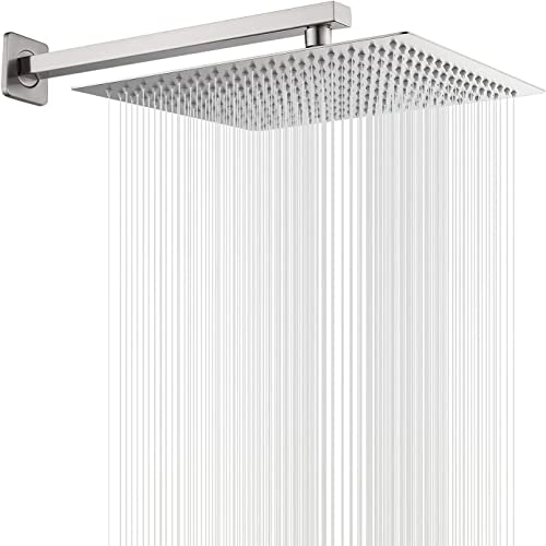 Rain Shower Head Brushed Nickel with Extension Arm 16 Inch Square Shower Head with 16 Inch Shower Arm Large Stainless Steel Rainfall Showerhead Waterfall Full Body Coverage - color: Brushed Nickel, size: 16inch