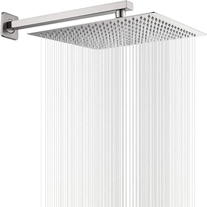 Rain Shower Head Brushed Nickel with Extension Arm 16 Inch Square Shower Head with 16 Inch Shower Arm Large Stainless Steel Rainfall Showerhead Waterfall Full Body Coverage - color: Brushed Nickel, size: 16inch