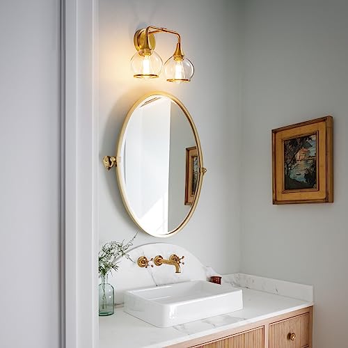 Gold Bathroom Light Fixtures 2-Lights Vanity Lights with Clear Glass Shade Bathroom Vanity Light 14 Inch Wall Sconces(Exclude E26 Bulb)… - color: Gold, size: 2 Light