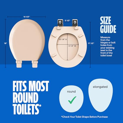 HIGHCRAFT Premium Round Toilet Seat with Slow-Close Design & Adjustable Hinges - Molded Wood Toilet Seat - Fits Standard Round Toilets - Round Seat in Bone/Beige - color: Bone, size: Round