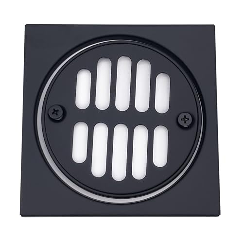 Westbrass R313-62 Square Brass Shower Tile with Round Strainer Grid Drain Cover and Crown Ring, Matte Black - color: Matte Black, size: 1-Pack