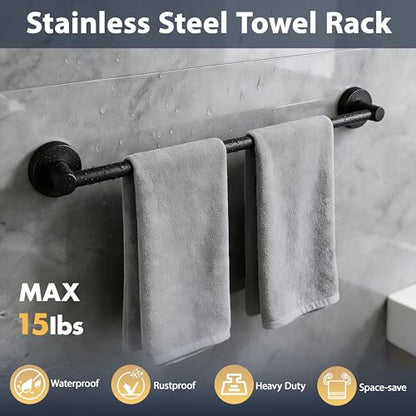 Towel Racks for Bathroom Suction Cup Towel Bar 14.6-24in Adjustable | No Drill Bathroom Towel Holder, Stainless Steel Construction, Heavy Duty Wall Mounted (Matte Black) - color: Matte Black