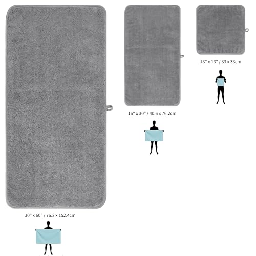 MICROFI Ring Spun Terry Microfiber Bath Towel Set, 3 Piece, Oversize, Quick Dry, Lint Free, Includes Bath, face, and Hand Towels (Gray) - color: Gray