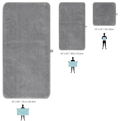 MICROFI Ring Spun Terry Microfiber Bath Towel Set, 3 Piece, Oversize, Quick Dry, Lint Free, Includes Bath, face, and Hand Towels (Gray) - color: Gray