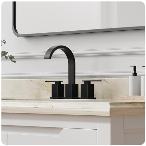 8 Inch Widespread Waterfall Matte Black Bathroom Faucet,3 Hole Vanity Faucet with Pop Up Drain and Water Supply Line, WF011-MB - color: Matte Black-8 IN