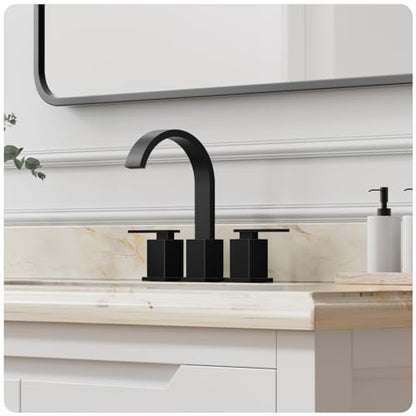 8 Inch Widespread Waterfall Matte Black Bathroom Faucet,3 Hole Vanity Faucet with Pop Up Drain and Water Supply Line, WF011-MB - color: Matte Black-8 IN