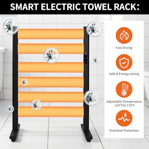 Towel Warmer Rack with 6 Widened Bars, Wall-Mounted Heated Towel Dryer with Timer, LED Display, 3 Temp Levels, Plug Overheat Protection, for Bathroom Spa Laundry (Matte Black) - color: Black
