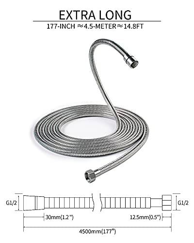 PHASAT Extra Long Shower Hose Replacement, 304 Stainless Steel Shower Head Hose Extension,177 Inches,Brushed Nickel - color: Brushed Nickel, size: 177 Inches
