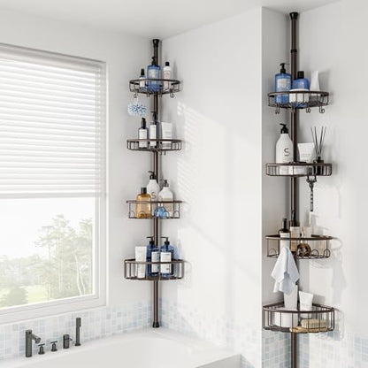 Corner Shower Caddy Tension Pole: Stainless Steel Rustproof 4-Tier Shower Organizer - 47-121 inch Adjustable Bathroom Shelves for Bathtub Shampoo Storage - Tension Rod Floor Standing Bath Rack -Bronze - style: A Style-Bronze
