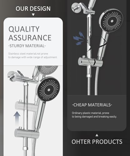 Filtered Shower Head with Handheld High Pressure Shower Head with Filters | 3-spray Dual Rain Shower Heads Filtered Shower Head for Hard Water Removes Chlorine & Heavy Metals 59'' Hose & Holder Chrome