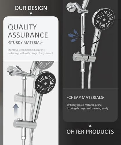 Filtered Shower Head with Handheld High Pressure Shower Head with Filters | 3-spray Dual Rain Shower Heads Filtered Shower Head for Hard Water Removes Chlorine & Heavy Metals 59'' Hose & Holder Chrome