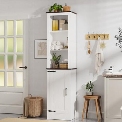 MHOM 71" Tall Bathroom Storage Cabinet, Farmhouse Storage Cabinet with Adjustable Shelves, Narrow Linen Tower Cabinet for Bathroom, Laundry, and, Living Room, White - color: White
