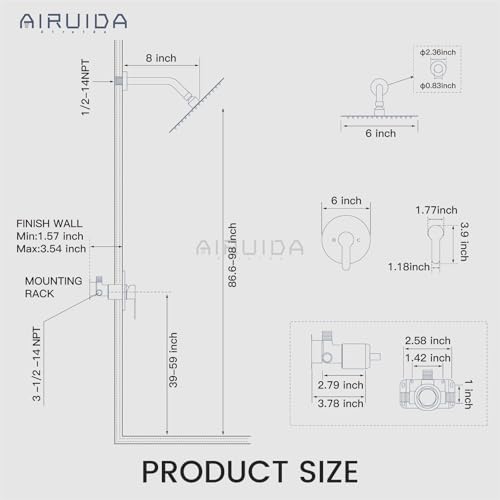 Airuida Shower Faucet Set,6 Inch Brushed Gold Shower Trim Kit | Round Rainfall Shower Head,Single Handle,Male Threads Rough-in Valve,Wall Mount Bathroom System - color: Gold, size: 6 Inch