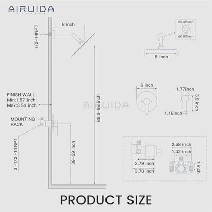 Airuida Shower Faucet Set,6 Inch Brushed Gold Shower Trim Kit | Round Rainfall Shower Head,Single Handle,Male Threads Rough-in Valve,Wall Mount Bathroom System - color: Gold, size: 6 Inch