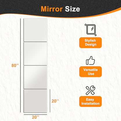 Frameless Mirror Tiles 20"x20"x4 Pcs Wall Mounted | Shatter Resistant, Full Length, Tempered Glass Panels, For Home Gym Bathroom Bedroom & Living Room Decor - size: 20''x20''-4PCS