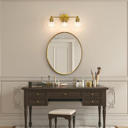 VONLUCE 3 Light Bathroom Vanity Light Fixtures, Gold Finish | Globe Glass Shades, E26 Sockets, Easy to install, Vanity Lights for Bedroom Hallway Living Room - color: Gold, size: 3-Light