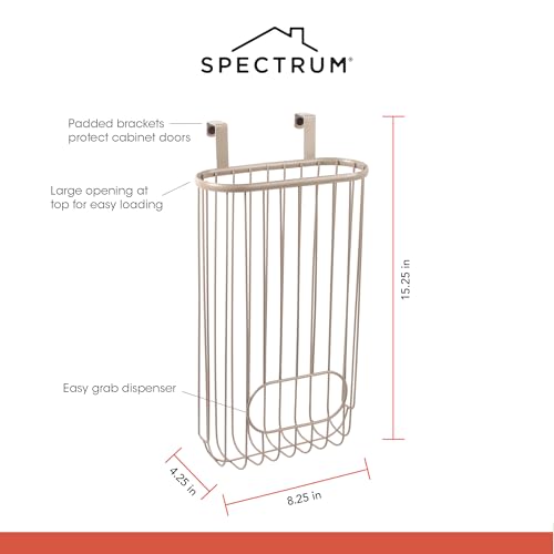 Spectrum Ashley Over The Cabinet Plastic Bag Holder (Satin Nickel Powder Coat) - Grocery & Recycling Bag Dispenser for Kitchen, Bathroom, Under Sink, Home, & Apartment Organization - color: Satin Nickel