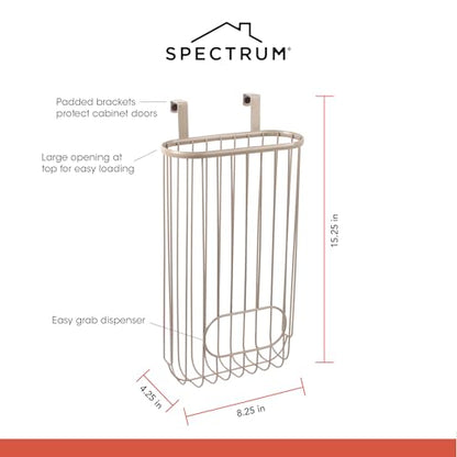 Spectrum Ashley Over The Cabinet Plastic Bag Holder (Satin Nickel Powder Coat) - Grocery & Recycling Bag Dispenser for Kitchen, Bathroom, Under Sink, Home, & Apartment Organization - color: Satin Nickel