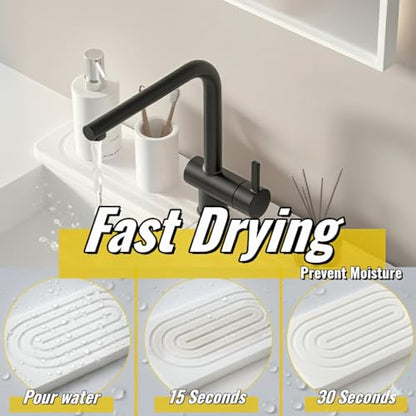 Faucet Mat for Kitchen Sink,Fast-Drying Diatomite Absorbent Splash Guard Tray for Kitchen & Bathroom Sink Counter, Anti-Slip Waterproof Protector(White,23.6"x3.9")