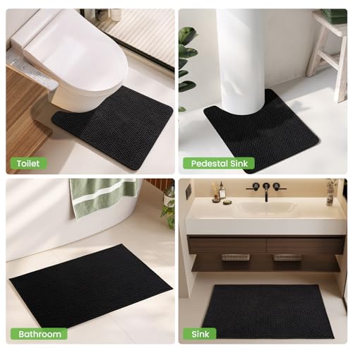TYUU Bath Mat Set 2 Piece, Thin Bathroom Rugs Non Slip Washable Quick Dry | Non Slip Quick Dry Soft Absorbent Thin Low Pile Bathroom Mats, Washable Bath Rugs 2 Piece Set 16x24 in. Black - color: Black, size: 16"x24" + 16"x24"