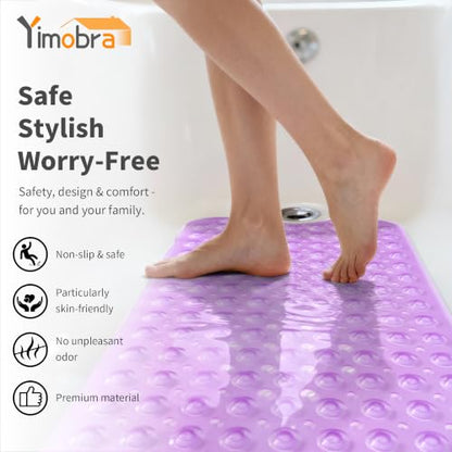 Yimobra Non Slip Bathtub Mat 40 x 16 Inch, Extra Long Shower Mat with Drain Holes, Machine Washable Baby Bath Mats, Strong Suction Cups for Bathroom Floor, Clear Purple - color: Clear Purple