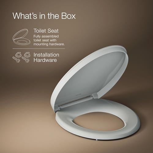 KOHLER K-26802-95 Impro ReadyLatch Quiet Close Round Toilet Seat, Soft Close Seat, Compatible with Round Toilets, Ice Grey - color: Ice Gray, size: Round