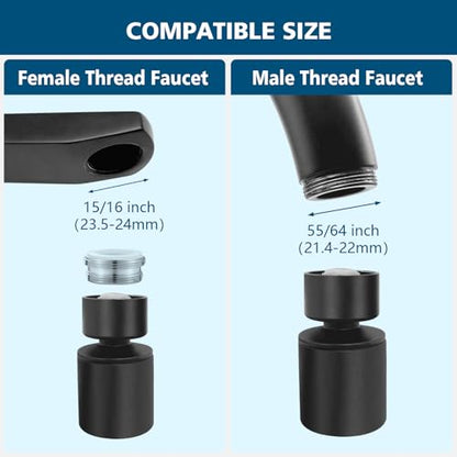 Swivel faucet aerator, 360° Swivel Kitchen Faucet Aerator, Dual-function 2-Flow Sprayer Faucet Head Replacement Kitchen Sink Faucet 55/64 inch Female Thread Faucet Extender (Matte Black-1) - color: Matte Black-1