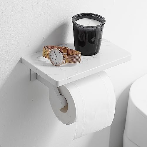 Hoimpro Toilet Paper Holder Wall Mounted, Marble Tissue Roll Rack | White | Natural Marble Shelf Hand Paper Roll Holder, for Bathroom Kitchen Washroom Bedroom Aluminum - color: White