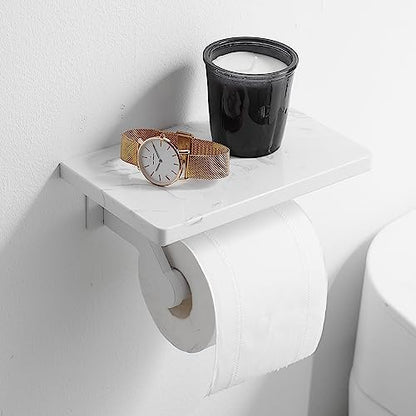 Hoimpro Toilet Paper Holder Wall Mounted, Marble Tissue Roll Rack | White | Natural Marble Shelf Hand Paper Roll Holder, for Bathroom Kitchen Washroom Bedroom Aluminum - color: White