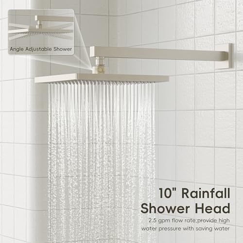 Gabrylly Shower System, Wall Mounted Shower Faucets Sets Complete for Bathroom with High Pressure 10" Rain Shower head and 3-Setting Handheld Shower Head Set, 2 Way Shower Valve Kit, Brushed Nickel - color: brushed nickel 02