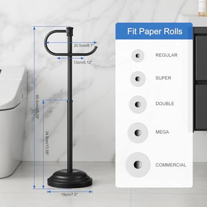 RUMOSE Toilet Paper Holder Stand for Floor, Matte Black | Bathroom Free Standing Toilet Tissue Roll Holder with Storage, Adjustable 17-25 Inch, Rustproof, SUS304 Stainless Steel - color: Matte Black