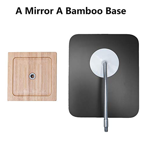 YEAKE Flexible Gooseneck Bamboo Vanity Makeup Mirror,360°Rotation 8" Large Frameless, Folding Portable Table Desk Mirror with Stand for Bathroom Shaving Make Up, Rectangle - size: 11.4"L x 6.3"W