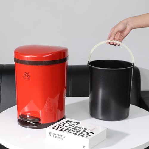 Cand 10 L Step Pedal Round Trash Can, Plastic Garbage Can with Lid, Red | For Office Bedroom Bathroom - color: Red(Step)