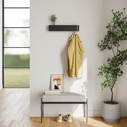 Kazai. Wall-Mounted Coat Rack 'Toke' - Modern Design Coat Rack with Hidden Wall Hooks - Solid Wood Veneer Panel Coat Hanger - Oak, Black - color: Oak, Black, size: 5 Hooks