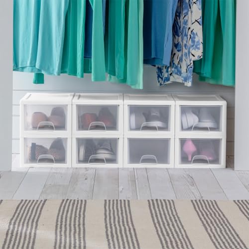 Sterilite Stacking Drawer Storage Organizer for Clothes, 6 Quart, 24-Pack | White Frame, Stackable Modular Clear Plastic Drawers & Containers for Clothing, Accessories, Craft Supplies, Shoes or Linens - size: 6 Quart, style: 24 Pack