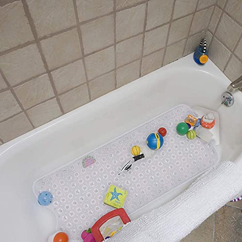 YINENN Bath and Shower Safety Mats 40x16 inch, Non Slip with Suction Cups for Bathroom Stall and Tub Floor, Extra Large and Machine Washable, Drain Holes Keep Bathtub Clean, Clear - color: Clear