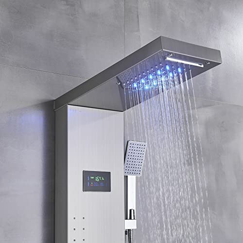 LED Light Shower Panel Tower Rainfall Waterfall Shower Head with Massager Jets Body System Jet Black B (Color : Brushed Nickel B) - color: Brushed Nickel B