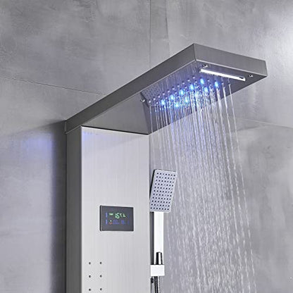 LED Light Shower Panel Tower Rainfall Waterfall Shower Head with Massager Jets Body System Jet Black B (Color : Brushed Nickel B) - color: Brushed Nickel B