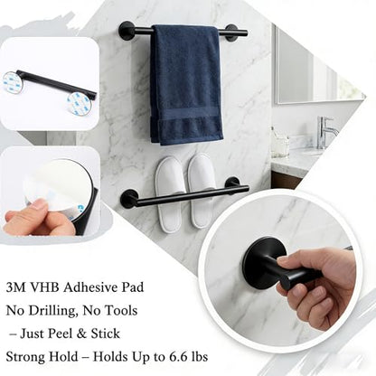Self Adhesive Towel Bar,16" Matte Black No Drill Bathroom 304SS Towel Rack - color: Matte Black, size: 15.7 Inch