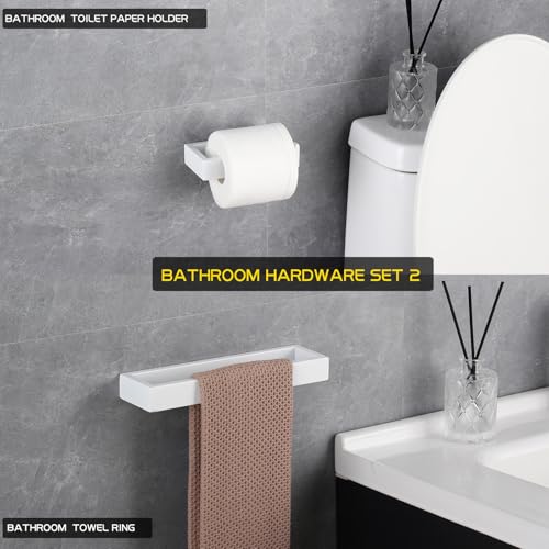 GERZWY Bathroom 2-Piece Accessory Set SUS 304 Stainless Steel Toilet Paper Holder Towel Ring Wall Mount, White - color: White