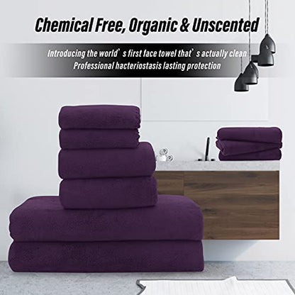 MOONQUEEN Ultra Soft Microfiber Coral Velvet Towel Set - Quick Drying - 2 Bath Towels, 2 Hand Towels, 2 Washcloths - Plum, 6 Pcs - color: Plum