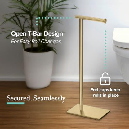 Gatco 1431B Freestanding Toilet Paper Holder Stand, Modern Bathroom Toilet Tissue Holder with Weighted Rectangle Base, Brushed Brass Finish, 22.25 Inch - color: Brushed Brass, 22.25"h