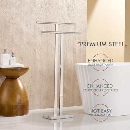 KOKOSIRI Floor Stand Towel Rack for Bathroom 2-Tier Free Standing Towel Holder with Heavy Marble Base Thicken Steady Design Polished Chrome Stainless Steel THS0005-CH - color: Polished Chrome