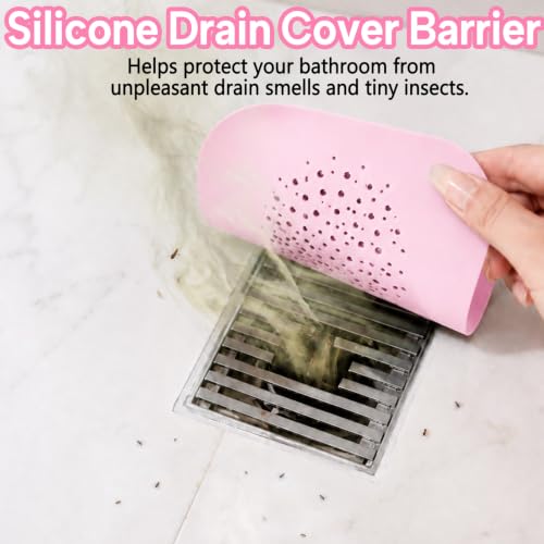 2Pack Square Shower Drain Hair Catcher for Bathtub and Shower | Khaki thick silicone, cartoon animal design, reusable hair stopper for floor drains, kitchen laundry room utility use - color: Pink
