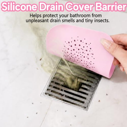2Pack Square Shower Drain Hair Catcher for Bathtub and Shower | Khaki thick silicone, cartoon animal design, reusable hair stopper for floor drains, kitchen laundry room utility use - color: Pink