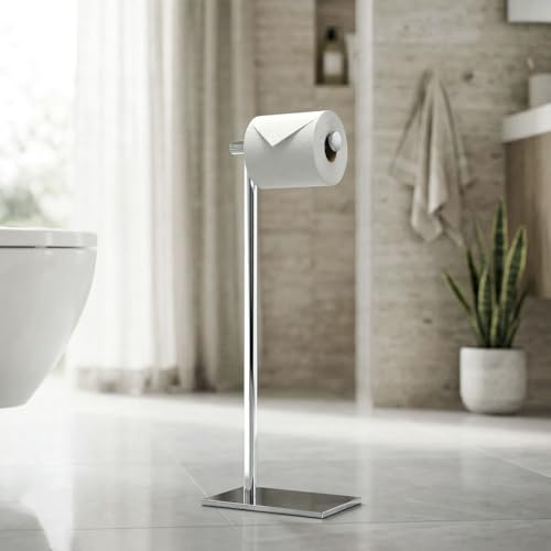 Gatco 1431C Modern Rectangle Base Freestanding Toilet Paper Holder, 21.25" Chrome with Weighted Base - color: Chrome, 21.25"h