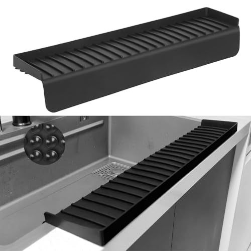 Silicone Sink Edge Protectors - Multifunction Accessories, Splash Guard & Draining Mat for Kitchen, Bathroom Sink, Steel, Granite, Quartz Countertops (Black, 4 * 24in) - color: Black, size: 4 * 24in
