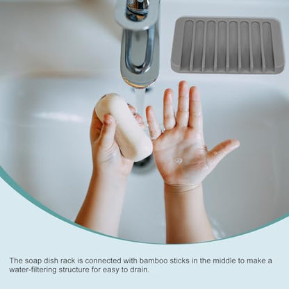 uxcell 2 Pcs Self Draining Silicone Soap Dish, Soap Tray with Drainage for Bathroom Shower Kitchen Sink, 4.5" x 3.1" x 0.4", Light Grey - color: Light Grey